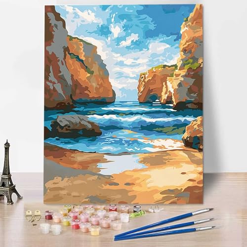 Malen Nach Zahlen Erwachsene Meer, Mit Knitterfreie Leinwand, Pinsel und Acrylfarbe - Malen Nach Zahlen Kinder Landschaft DIY Handgemalt Ölgemälde Kit für Heimdekoration, Geschenk (100x135cm) 3-3 von HENJGWEG