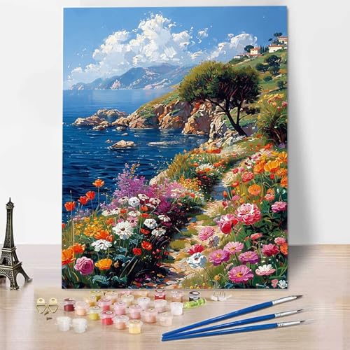 Malen Nach Zahlen Erwachsene Meer, Mit Knitterfreie Leinwand, Pinsel und Acrylfarbe - Malen Nach Zahlen Kinder Landschaft DIY Handgemalt Ölgemälde Kit für Heimdekoration, Geschenk (100x135cm) 6-N von HENJGWEG