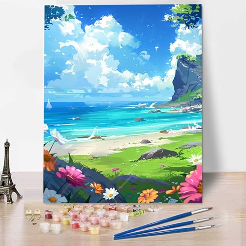 Malen Nach Zahlen Erwachsene Meer, Mit Knitterfreie Leinwand, Pinsel und Acrylfarbe - Malen Nach Zahlen Kinder Landschaft DIY Handgemalt Ölgemälde Kit für Heimdekoration, Geschenk (100x135cm) M-8 von HENJGWEG