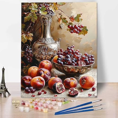 Malen Nach Zahlen Erwachsene Obst, Mit Knitterfreie Leinwand, Pinsel und Acrylfarbe - Malen Nach Zahlen Kinder Traube DIY Handgemalt Ölgemälde Kit für kreative Heimdekoration, Geschenk (100x135cm) 4-6 von HENJGWEG