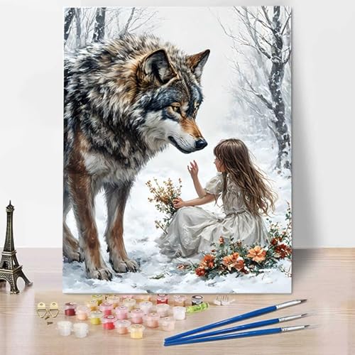 Malen Nach Zahlen Erwachsene Schnee, Mit Knitterfreie Leinwand, Pinsel und Acrylfarbe - Malen Nach Zahlen Kinder Wolf DIY Handgemalt Ölgemälde Kit für kreative Heimdekoration, Geschenk (100x135cm) 4-1 von HENJGWEG