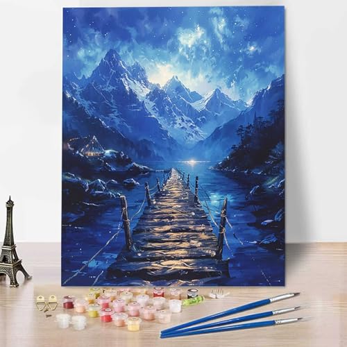 Malen Nach Zahlen Erwachsene Schneeberg, Malen Nach Zahlen Kinder Sternenhimmel DIY Handgemalt Ölgemälde Kit für Anfänger und Erwachsene, Christmas gift, Acrylpigment, für Geschenk Deko (70x95cm) A-9 von HENJGWEG