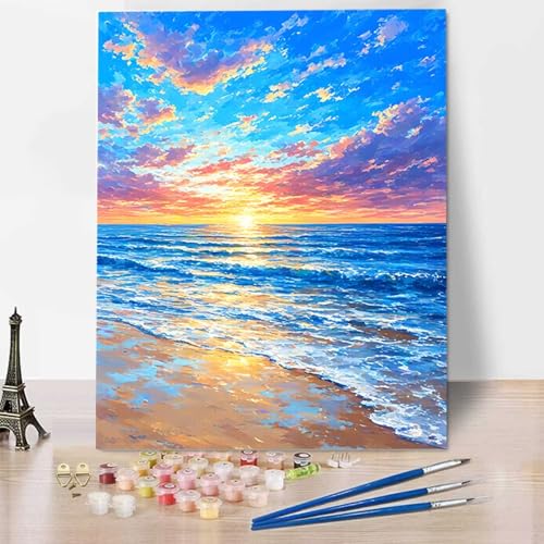 Malen Nach Zahlen Erwachsene Sonnenuntergang - Anfänger Malen Nach Zahlen Kinder - Knitterfreie Leinwand, Pinsel und Acrylfarbe - Landschaft DIY Handgemalt Ölgemälde Kit Als Geschenk 100 x 135 cm C-8 von HENJGWEG