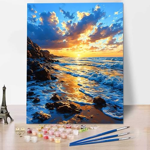 Malen Nach Zahlen Erwachsene Sonnenuntergang - Anfänger Malen Nach Zahlen Kinder - Knitterfreie Leinwand, Pinsel und Acrylfarbe - Meer DIY Handgemalt Ölgemälde Kit Als Geschenk 100 x 135 cm W-Y von HENJGWEG