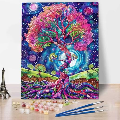 Malen Nach Zahlen Erwachsene Sternenhimmel - Anfänger Malen Nach Zahlen Kinder - Knitterfreie Leinwand, Pinsel und Acrylfarbe - Baum DIY Handgemalt Ölgemälde Kit Als Geschenk 100 x 135 cm 3-H von HENJGWEG