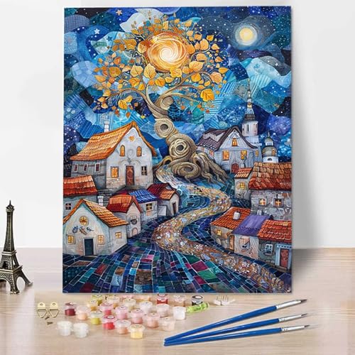 Malen Nach Zahlen Erwachsene Sternenhimmel - Anfänger Malen Nach Zahlen Kinder - Knitterfreie Leinwand, Pinsel und Acrylfarbe - Baum DIY Handgemalt Ölgemälde Kit Als Geschenk 100 x 135 cm L-8 von HENJGWEG