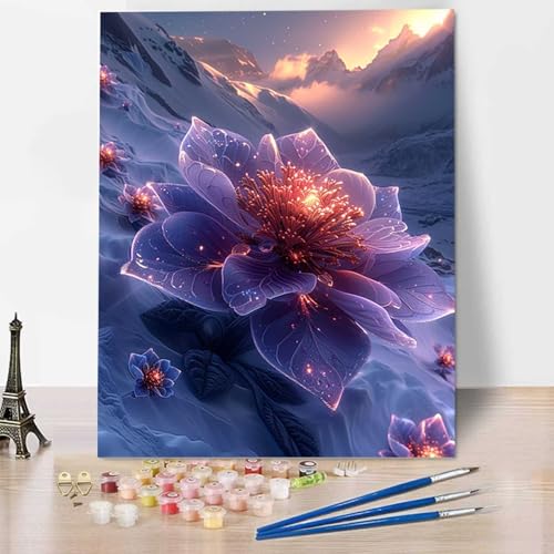 Malen Nach Zahlen Erwachsene Winter, Malen Nach Zahlen Kinder Lotus DIY Handgemalt Ölgemälde Leinwand Kits Mit Pinseln und Acrylfarbe Als Geschenke und Heimdekoration, Ohne Rahmen (40x50cm) 4-9 von HENJGWEG