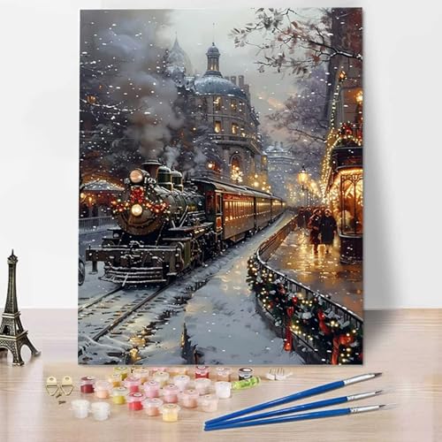 Malen Nach Zahlen Erwachsene Winter, Malen Nach Zahlen Kinder Stadt DIY Handgemalt Ölgemälde Kit für Anfänger und Erwachsene, Christmas gift, Acrylpigment, für Geschenk Home Deko (70x95cm) R-L von HENJGWEG