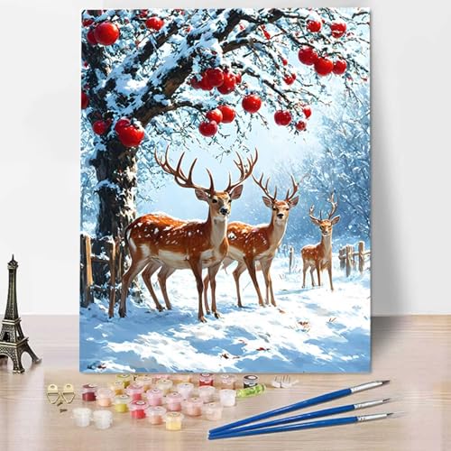 Malen Nach Zahlen Erwachsene Winter, Mit Knitterfreie Leinwand, Pinsel und Acrylfarbe - Malen Nach Zahlen Kinder Reh DIY Handgemalt Ölgemälde Kit für kreative Heimdekoration, Geschenk (100x135cm) 0-N von HENJGWEG