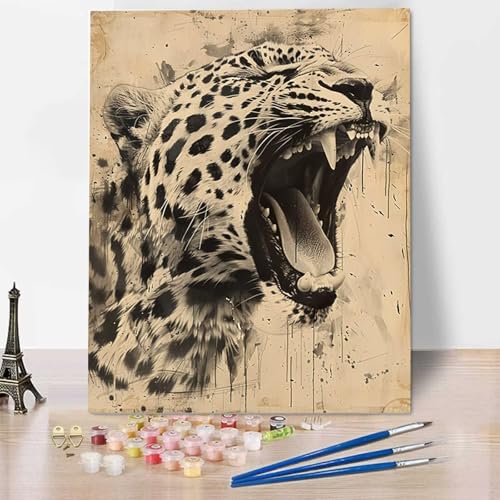 Malen nach Zahlen Tier Erwachsene Malen nach Zahlen Kits auf Leinwand Malen Nach Zahlen Kinder Leopard Öl Hand Malerei mit Pinseln Malerei Kits Erwachsene Kunsthandwerk für Zuhause 50x65cm 3-6 von HENJGWEG