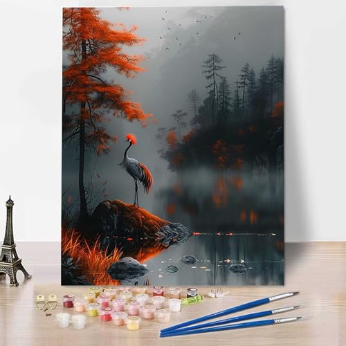 Mandschurenkranich Malen Nach Zahlen Erwachsene Landschaft Malen Nach Zahlen Kinder DIY Ölgemälde Leinwand Set mit Pinsel und Acrylpigment für Frauen Home Deko Geburtstag Geschenk - 50 x 65 cm 0-8 von HENJGWEG