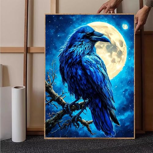 Mond Diamond Painting XXL 40x55cm, Krähe Diamond Painting Erwachsene Bastelset, Diamond Painting Kinder Anfänger Mosaikherstellung Stickerei Kreuzstich Malerei Kits für Zimmer Deko Wohnzimmer 1-4 von HENJGWEG