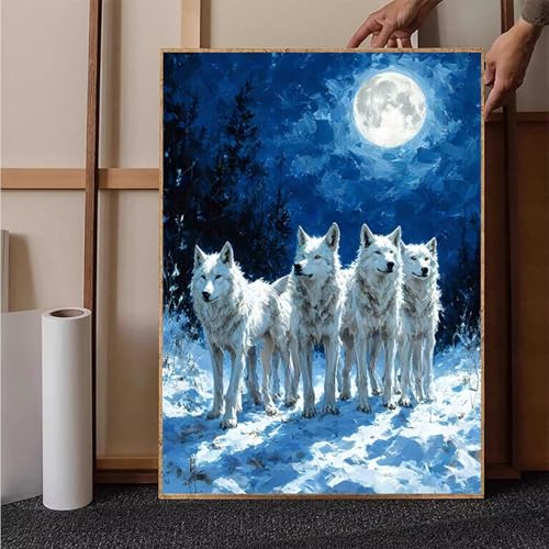 Mond Diamond Painting XXL 80 x 110 cm, Wolf Diamond Painting Erwachsene Bastelset, Diamond Painting Kinder Anfänger Mosaikherstellung Stickerei Kreuzstich Malerei Kits für Zimmer Deko Wohnzimmer V-0 von HENJGWEG