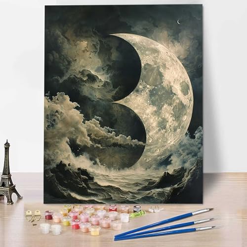 Mond Malen Nach Zahlen ab 5 6 7 Jahre Mädchen Rahmenlos - Malen Nach Zahlen Erwachsene Meer Malen Nach Zahlen für Kinder Acrylfarben, für kreative Heimdekoration, Geschenk, Weihnachten 60x80cm D-Y von HENJGWEG