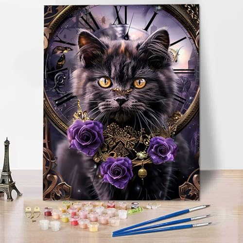 Rose Malen Nach Zahlen ab 5 6 7 Jahre Mädchen Rahmenlos - Malen Nach Zahlen Erwachsene Katze Malen Nach Zahlen für Kinder Acrylfarben, für kreative Heimdekoration, Geschenk, Weihnachten 60x80cm Y-D von HENJGWEG