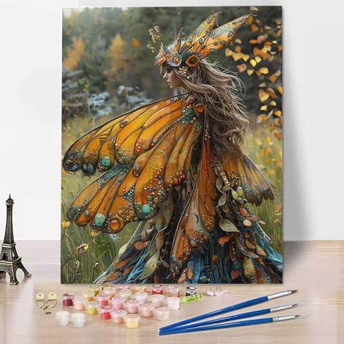 Schmetterling Malen Nach Zahlen ab 5 6 7 Jahre Mädchen Rahmenlos - Malen Nach Zahlen Erwachsene Frau Malen Nach Zahlen für Kinder Acrylfarben, für kreative Heimdekoration, Geschenk 60x80cm U-P von HENJGWEG