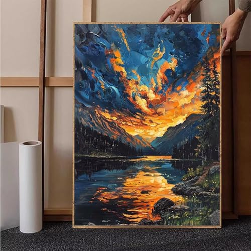 Sonnenuntergang Diamond Painting XXL 80x110 cm, Landschaft Diamond Painting Erwachsene Bastelset, Diamond Painting Kinder Mosaikherstellung Stickerei Kreuzstich Malerei Kits für Deko Wohnzimmer I-4 von HENJGWEG