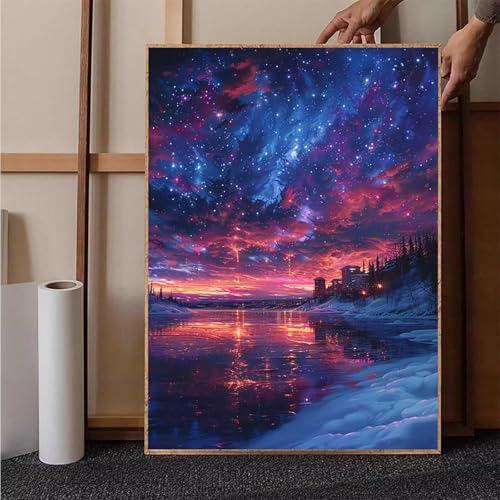 Sternenhimmel Diamond Painting XXL 60x80 cm, Landschaft Diamond Painting Erwachsene Bastelset, Diamond Painting Kinder Mosaikherstellung Stickerei Kreuzstich Malerei Kits für Deko Wohnzimmer N-2 von HENJGWEG