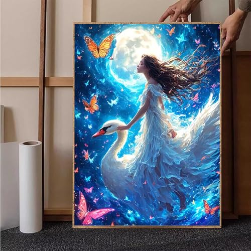 Sternenhimmel Diamond Painting XXL 60x80cm, Crystal Art Schwan Diamond Painting Erwachsene 5D DIY Mosaikherstellung Stickerei Kreuzstich Malerei Kits für Zimmer Deko Wohnzimmer, Geschenke -h251RD von HENJGWEG