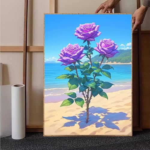 Strand Diamond Painting XXL 30 x 40 cm, Blume Diamond Painting Erwachsene Bastelset, Diamond Painting Kinder Anfänger Mosaikherstellung Stickerei Kreuzstich Malerei Kits für Zimmer Deko Wohnzimmer 6-0 von HENJGWEG