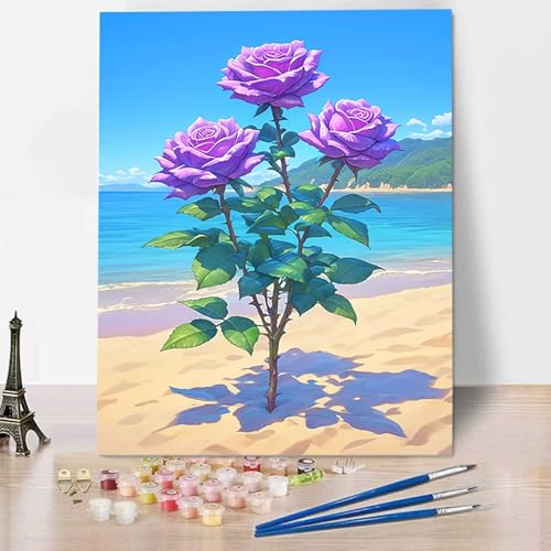 Strand Malen Nach Zahlen ab 5 6 7 Jahre Mädchen Rahmenlos - Malen Nach Zahlen Erwachsene Blume Malen Nach Zahlen für Kinder Acrylfarben, für kreative Heimdekoration, Geschenk, Weihnachten 60x80cm 5-L von HENJGWEG