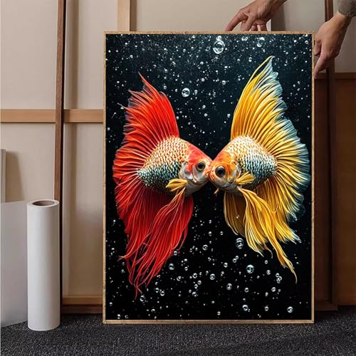 Tier Diamond Painting XXL 60 x 80 cm, Crystal Art Fisch Diamond Painting Erwachsene 5D DIY Mosaikherstellung Stickerei Kreuzstich Malerei Kits für Zimmer Deko Wohnzimmer, Geschenke für Frauen -h25106 von HENJGWEG