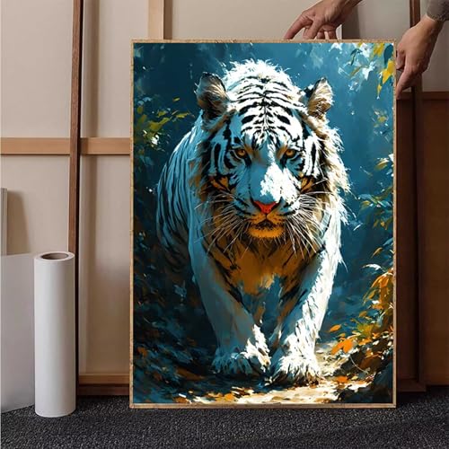 Tier Diamond Painting XXL 60x80 cm, Crystal Art Tiger Diamond Painting Erwachsene 5D DIY Mosaikherstellung Stickerei Kreuzstich Malerei Kits für Zimmer Deko Wohnzimmer, Geschenke für Frauen -h251G0 von HENJGWEG