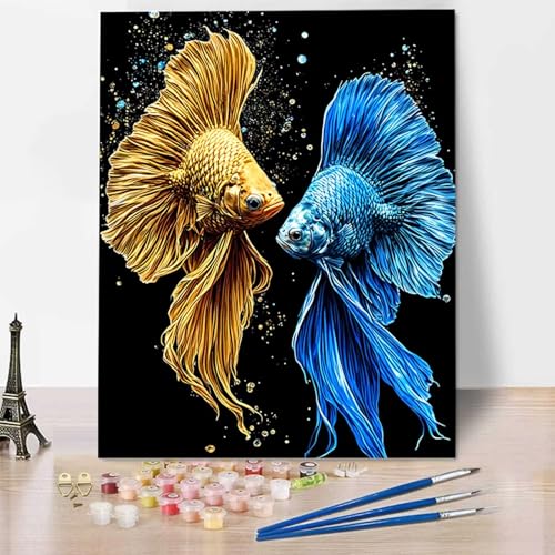 Tier Malen Nach Zahlen ab 5 6 7 Jahre Mädchen Rahmenlos - Malen Nach Zahlen Erwachsene Fisch Malen Nach Zahlen für Kinder Acrylfarben, für kreative Heimdekoration, Geschenk, Weihnachten 60x80cm D-2 von HENJGWEG