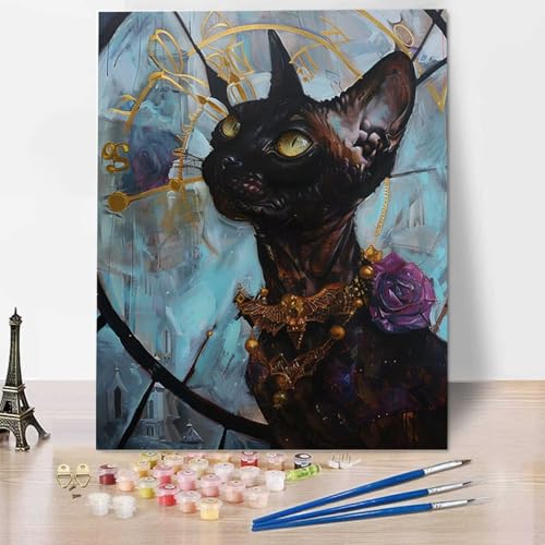 Tier Malen Nach Zahlen ab 5 6 7 Jahre Mädchen Rahmenlos - Malen Nach Zahlen Erwachsene Katze Malen Nach Zahlen für Kinder Acrylfarben, für kreative Heimdekoration, Geschenk, Weihnachten 60x80cm E-Z von HENJGWEG