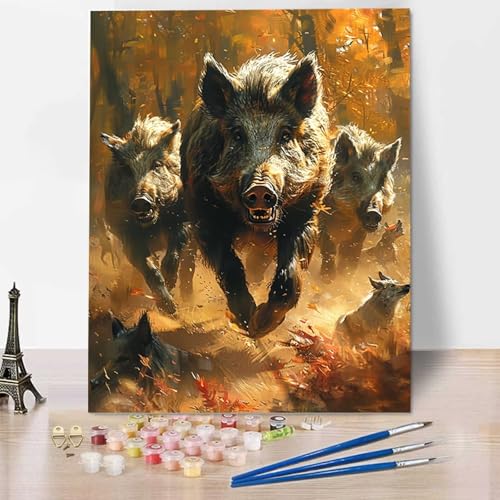 Tier Malen Nach Zahlen ab 5 6 7 Jahre Mädchen Rahmenlos - Malen Nach Zahlen Erwachsene Schwein Malen Nach Zahlen für Kinder Acrylfarben, für kreative Heimdekoration, Geschenk, Weihnachten 60x80cm V-5 von HENJGWEG