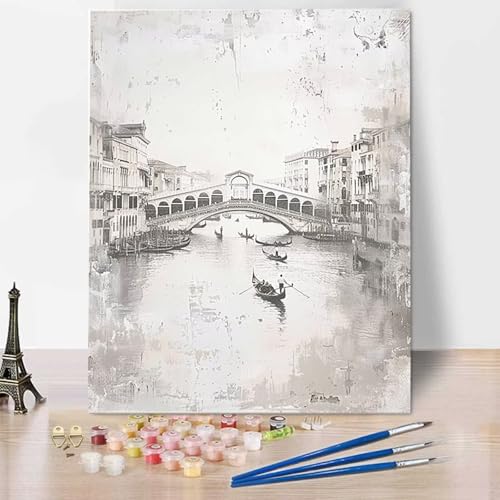 Venedig Malen Nach Zahlen Erwachsene, Painting By Numbers, DIY Landschaft Leinwand Ölgemälde Set, Malen Nach Zahlen Kinder Perfekt für Home Wand Dekoration und Geschenke (ohne Rahmen) 30 x 40 cm 1-8 von HENJGWEG