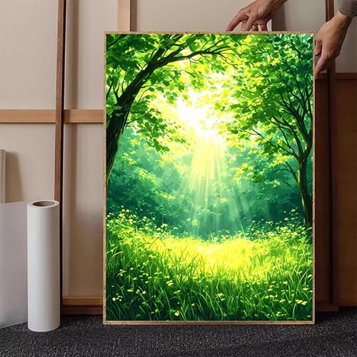 Wald Diamond Painting XXL 30x40cm, Landschaft Diamond Painting Erwachsene Bastelset, Diamond Painting Kinder Anfänger Mosaikherstellung Stickerei Kreuzstich Malerei Kits für Zimmer Deko Wohnzimmer 5-M von HENJGWEG