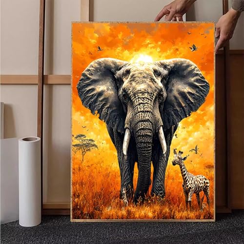 Wiese Diamond Painting XXL (60x80cm), Elefant Diamond Painting Erwachsene Bastelset, Diamond Painting Kinder Anfänger Mosaikherstellung Stickerei Kreuzstich Malerei Kits für Zimmer Deko Wohnzimmer 6-F von HENJGWEG