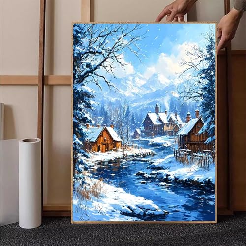 Winter Diamond Painting XXL (40x55cm), Landschaft Diamond Painting Erwachsene Bastelset, Diamond Painting Kinder Anfänger Mosaikherstellung Stickerei Kreuzstich Malerei Kits für Deko Wohnzimmer B-9 von HENJGWEG