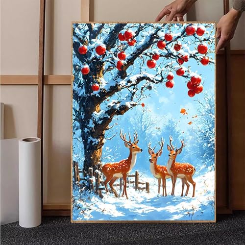 Winter Diamond Painting XXL (60x80cm), Crystal Art Reh Diamond Painting Erwachsene 5D DIY Mosaikherstellung Stickerei Kreuzstich Malerei Kits für Zimmer Deko Wohnzimmer, Geschenke für Frauen -h251YN von HENJGWEG