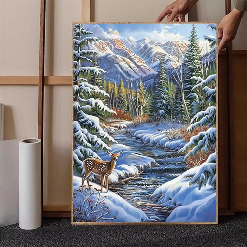 Winter Diamond Painting XXL 100x135 cm, Wald Diamond Painting Erwachsene Bastelset, Diamond Painting Kinder Anfänger Mosaikherstellung Stickerei Kreuzstich Malerei Kits für Zimmer Deko Wohnzimmer V-9 von HENJGWEG