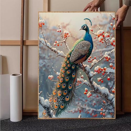 Winter Diamond Painting XXL 30x40cm, Pfau Diamond Painting Erwachsene Bastelset, Diamond Painting Kinder Anfänger Mosaikherstellung Stickerei Kreuzstich Malerei Kits für Zimmer Deko Wohnzimmer 1-3 von HENJGWEG