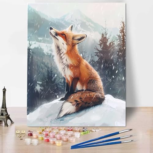 Winter Malen Nach Zahlen ab 5 6 7 Jahre Mädchen Rahmenlos - Malen Nach Zahlen Erwachsene Fuchs Malen Nach Zahlen für Kinder Acrylfarben, für kreative Heimdekoration, Geschenk, Weihnachten 60x80cm B-S von HENJGWEG