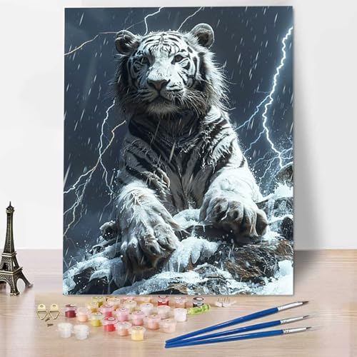 Winter Malen Nach Zahlen ab 5 6 7 Jahre Mädchen Rahmenlos - Malen Nach Zahlen Erwachsene Tiger Malen Nach Zahlen für Kinder Acrylfarben, für kreative Heimdekoration, Geschenk, Weihnachten 60x80cm S-4 von HENJGWEG