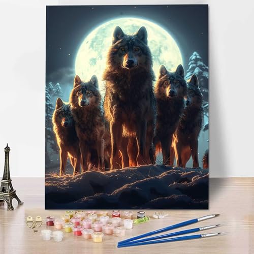 Winter Malen Nach Zahlen ab 5 6 7 Jahre Mädchen Rahmenlos - Malen Nach Zahlen Erwachsene Wolf Malen Nach Zahlen für Kinder Acrylfarben, für kreative Heimdekoration, Geschenk, Weihnachten 60x80cm 1-A von HENJGWEG