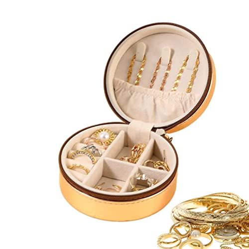 Kleine Schmuckschatulle aus PU-Leder - Reisen tragbar runde Schmucktasche - PU Leder Schmuck Ring Organizer Hülle Lagerung Geschenkbox für Frauen Ringe, Anhänger, Ohrringe, Armreif Hepvet von HEPVET