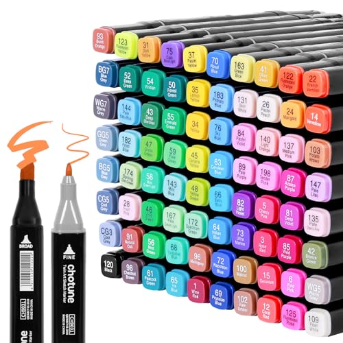 HEQUN Marker Stifte Set,80 Farben Filzstifte Alkohol Marker, Twin Tip Marker Stifte mit Lagerbasis und Tragetasche für Zeichnen, Skizzieren, Manga,Professionelle Farbkünstler (80) von HEQUN