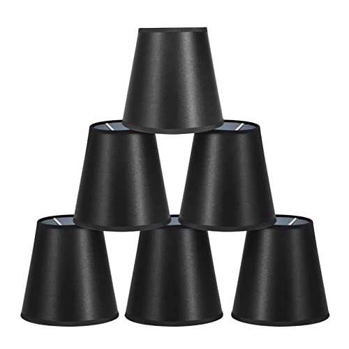 6 Kleiner Flachs Kerze Kronleuchter Lampenschirm, Kleine Lampenschirme Aufstecken E14 Schwarz Barrel Leinen Lampenschirm, Clip on Stoff Lampshades Für Kronleuchter Wandleuchte Tischlampe 9x14x13cm von HERCHR