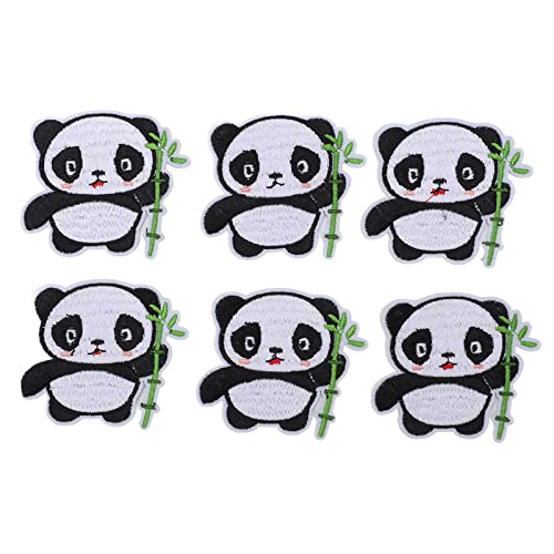 HERCHR 6 Stück Niedliche Panda-Stickerei-Patches, Panda-Aufnäher Zum Aufbügeln Und Aufnähen, DIY, Dekorative Reparatur-Applikation Für Kleidung, Jacken, Jeans von HERCHR