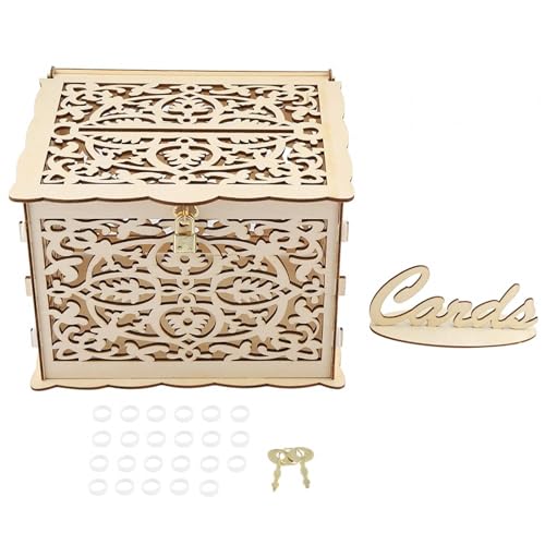 HERCHR Hochzeitskarten Box Für Kartenbox Hochzeit Vintage Holz Kartenbox Mit Schloss, Hochzeit Geschenkkarten Box Geldbox, DIY Holz Hochzeit Kartenbox,Holz Hochzeitsbox Mit Deckel von HERCHR