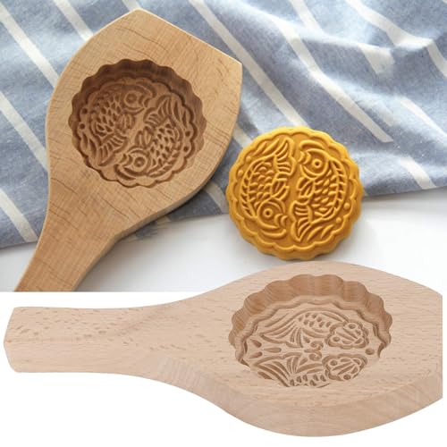 HERCHR Holz Mooncake Form, chinesische Mondkuchenblume Form Presse Form handgefertigt Backform für DIY Backkekse Mond Kuchen Schokoladenkürbiskuchen von HERCHR