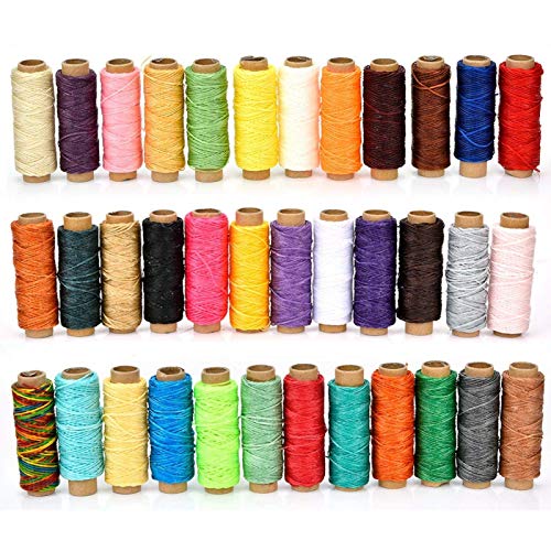 HERCHR Leder Faden Set, 36 Farben Wachsfaden, Leder Nähen Faden, Bunte Nähgarn Leder Garn Für Lederhandwerk/buchbinderei/schuhreparatur Buchbinden DIY von HERCHR