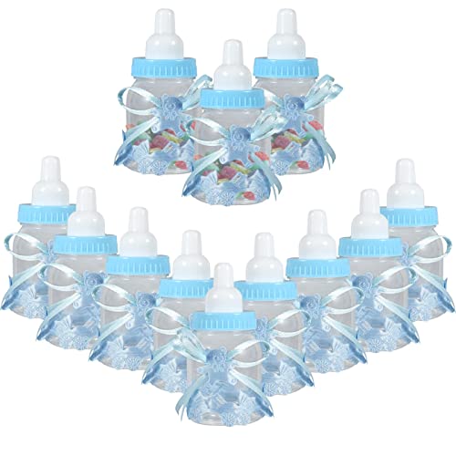 HERCHR Süßigkeiten Flasche Wiederverwendbar Candy Flaschen Geschenkbox, Süßigkeiten Box 12 Flasche Blau, Babyparty Deko Junge, Baby Shower Geschenk Gastgeschenke Babyparty von HERCHR