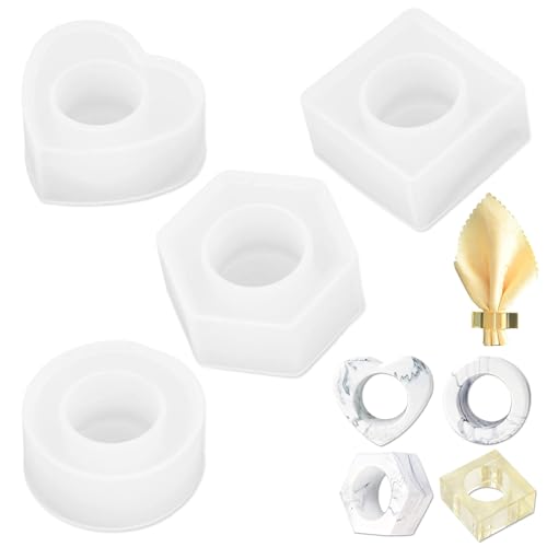 Serviettenringe Harzform 4er Set, Epoxidharz Gießform Herz Sechseck Quadrat Runde Form Box Silikonform für DIY Schmuck Bastelbedarf von HERCHR