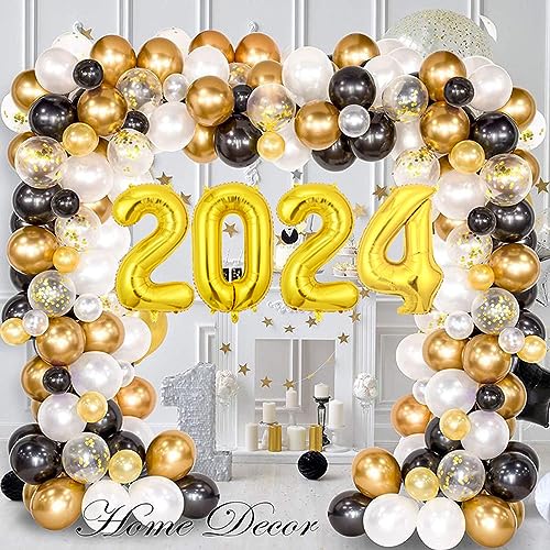 2024 Abschluss dekorations set 120 Stück Gold Schwarz Weiß Graduierung Latex Ballons 2024 Luftballons Banner mit Werkzeug für 2024 Abschlussfeier Party Supplies von HEREER